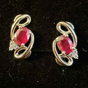 1.50 carat red Mozambique ruby & sapphire earrings